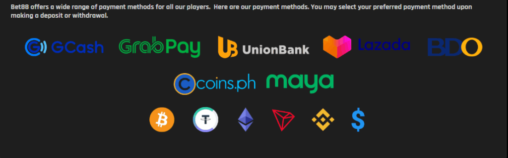 BET88 Payment Options(Maya,GCash etc)