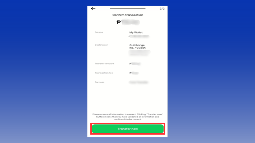 5. Review the transfer details